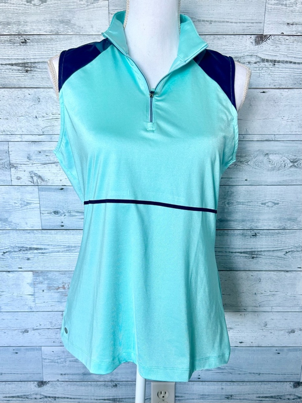 EP Pro Aqua Sleeveless Zip-Front Tank with Navy Accents